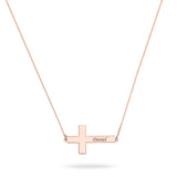 Engraved Sideways Cross Necklace rose gold