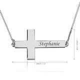 Engraved Sideways Cross Necklace size