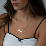 Curved Nameplate Necklace on a person