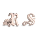 Gothic Initial Stud Earrings rose gold