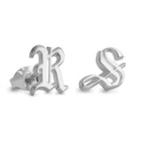 Gothic Initial Stud Earrings sterling silver