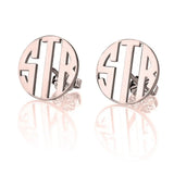 rose gold rimmed block monogram stud earrings
