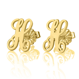 Script Initial Stud Earrings