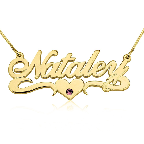 Birthstone Name Necklace with Heart and Tail