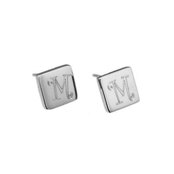 Monogrammed Sterling Silver Square Earrings