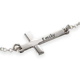 Sterling Silver Engraved Sideways Cross Bracelet 2