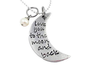 Hand Stamped Pewter I Love You To The Moon and Back Moon Necklace - Bellalicious Boutique
