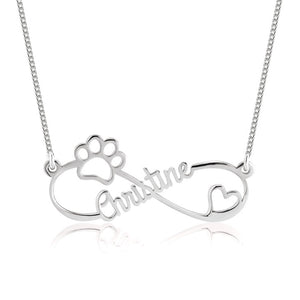 Personalized Paw Print Infinity Heart Necklace